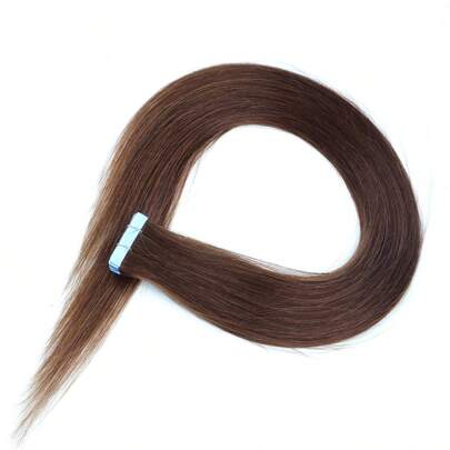 20 piezas de extensiones de cabello humano 100% con cinta adhesiva recta para salón, sedosas, sin costuras, invisibles, color marrón chocolate #4 para mujeres con cabello fino, aspecto natural, de alta calidad, color marrón oscuro, extensiones de cabello con cinta adhesiva