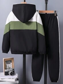 SHEIN 2pcs/Set Tween Boys Sports Hooded Jacket And Elastic Waist Pants Outfit For Casual Wear - Multicolor - View 2