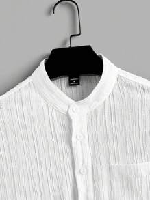 Manfinity VCAY 2pcs Men's Fitted Woven Casual Stand Collar Long Sleeve Shirt Set, Suitable For Autumn - White - View 3