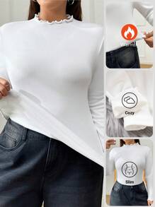 SHEIN EZwear 大码女式升级版加厚保暖内衬立领长袖紧身 T 恤，秋冬保暖 - 白色 - 查看 8
