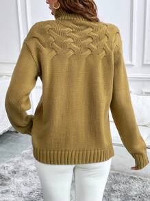 Chiquease Women's Solid Color High Neck Knit Sweater For Autumn And Winter, Knit Pullover Fall - Khaki - View 2