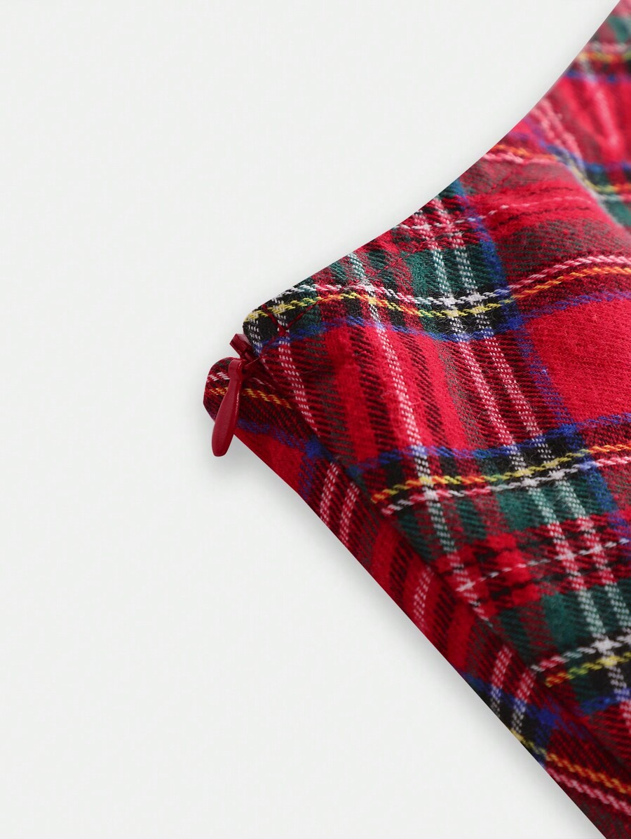 SHEIN Teengirl Red Plaid Mini Pleated Skirt, Suitable For Back To