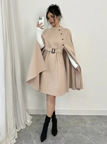 Firerie Women's Black Notched Collar Long Sleeve Long Trench Coat In Fall/Winter - Khaki - View 4