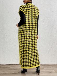 Chiquease Fashionable European & American Style Oversized Thick Slouchy Yellow Houndstooth Cardigan For Fall/Winter - Multicolor - View 2