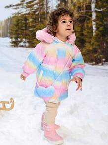 2pcs/Set Baby Girls Gradient Pink Heart Print Warm Winter Outfit With Pouch - Multicolor - View 3