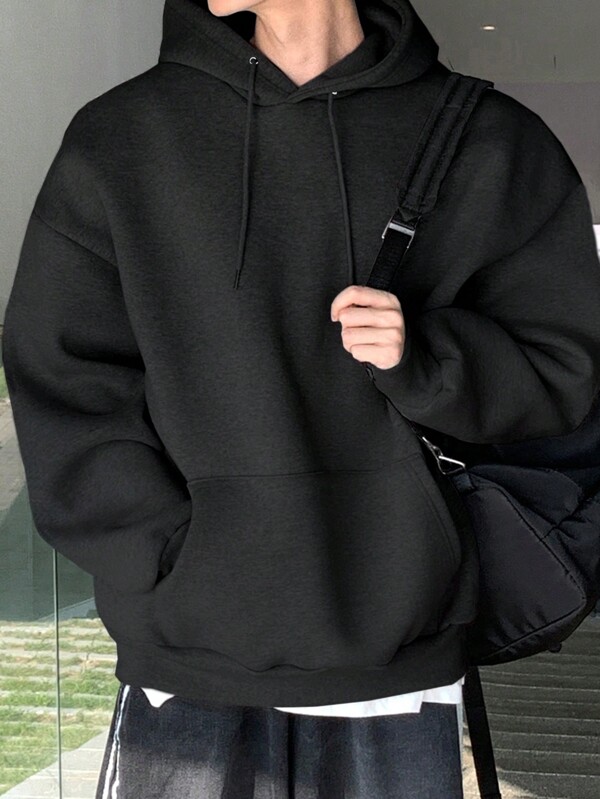 DAZY sweat-shirt à capuche ample et décontracté avec poche kangourou, manches longues, épaules tombantes, couleur unie, pour homme, automne