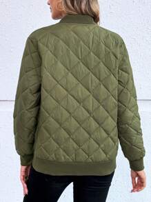 EMERY ROSE Women's Solid Color Long Sleeve Zip Front Baseball Collar Casual Down& Feathers Jacket - Army Green - View 2