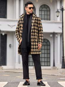 Manfinity VCAY Men's Slim Fit Casual Turndown Collar Long Woolen Jacket, Suitable For Autumn & Winter