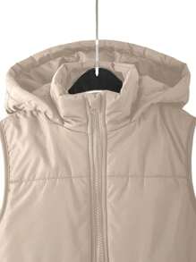 Tween 女童休闲黑色无袖连帽加垫背心，秋冬款 - 卡其色 - 查看 5