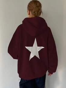 DAZY Ladies Long Sleeve Letter Print Pocket Simple Hooded Casual Sweatshirt