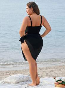 Swim SPRTY 夏季加大码纯色连体泳衣 - 黑色 - 查看 2