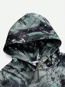 Manfinity VCAY Men's Loose Fit Digital Print Long Sleeve Hooded Sweater - Green - View 3