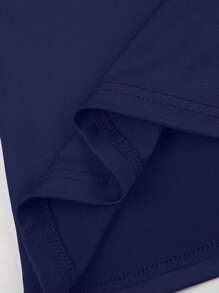 INAWLY Solid Long Sleeve Ruched Slim Fit Crop Tee For Spring Fall - Navy Blue - View 6
