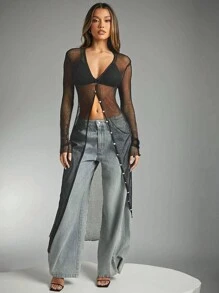 Denimoi 女士斜口袋按扣细节锥形牛仔裤 - 淺色水洗藍 - 查看 3