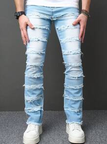 Manfinity Roghcode Men's Casual Denim Jeans With Pockets And Frayed Details - Blue - View 5