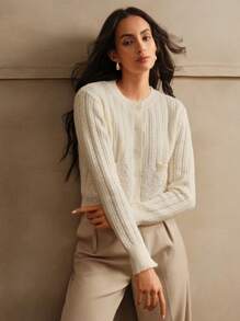 Anewsta Apricot Knitted Sequin Embroidery Cardigan - Apricot - View 1