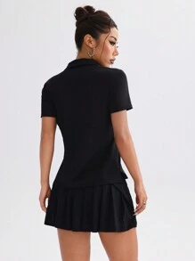 Easithlete Enfärgad kortärmad sportpikétröja för kvinnor - Svart - Visa 3