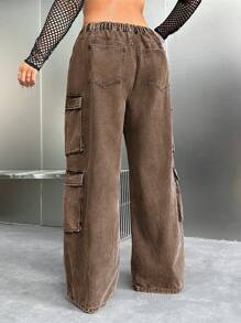 SHEIN ICON Y2K High Waist Black Cargo Pocket Plus Size Straight Leg Jeans