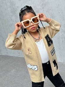 SHEIN Áo len cardigan dài tay dệt kim dáng rộng, thích hợp mặc ở nhà, thích hợp mặc khi đi du lịch hàng ngày, thích hợp mặc khi đi học - Màu Khaki - Xem 6