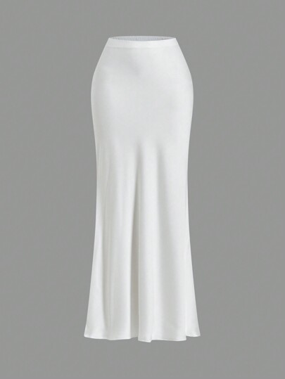 Opulessa Falda de mujer de cintura alta con bajo de sirena, de unicolor elegante, para ropa de mujer de otoño e invierno de estilo casual de negocios