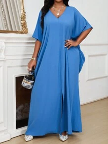 SHEIN Lady Spring And Summer Autumn And Winter Elegant Black Knitted Flared Long Sleeve Leopard Print Plus Size Dresses - Blue - View 4