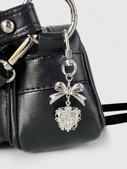 Kawaii 1pc Vintage Bowknot Heart Pendant, Decor Accessory For Bag/Phone, Keychain