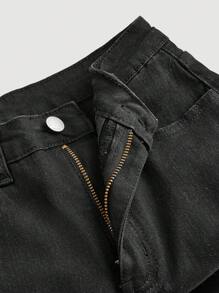 SHEIN Jeansy dla nastolatek z kieszeniami ukośnymi, przetarciami, jesień