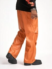 Manfinity VCAY Plus Size Men's Loose Fit Street Wear Orange Stretchable Long Pants - Orange - View 5