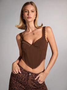 SHEIN BAE White Lace Camisole Top For Women, White Bra, Women Bra, Fall/Autumn - Brown - View 4