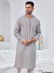 Manfinity Homme Bata con capucha a rayas de estilo árabe para hombres, mezcla de algodón transpirable - Caqui - Ver 1