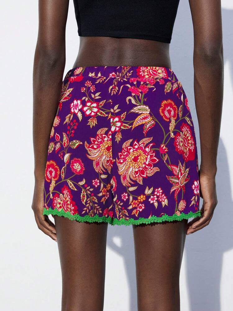 SHEIN Maija Pantalones cortos de mujer con estampado floral, cintura elástica, para el verano. Románticos, de moda y versátiles; adecuados para vacaciones de verano, cómodos, con estilo bohemio, para usar en la playa
