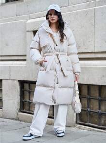 EURMUSE Stylish Padded Trench Shape Women's Puffer Winter Coat - Beige - View 4