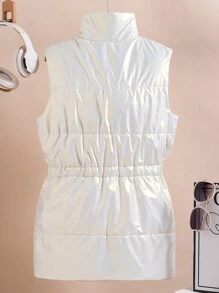 Teen Girls' Waterproof Windproof Hooded Padded Mid-Length Coat - Silver - View 2