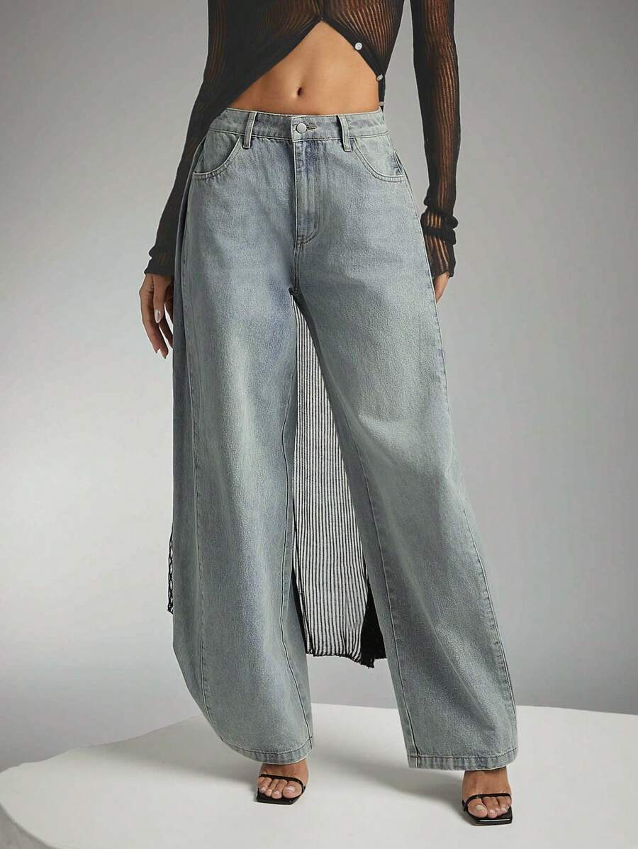 Denimoi 女士斜口袋按扣细节锥形牛仔裤 - 淺色水洗藍 - 查看 1