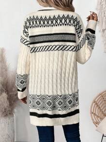 SHEIN Clasi Retro Oversized Color Block Jacquard Knit Cardigan Sweater