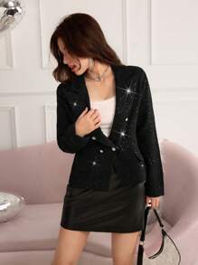 Teen Girl Sequin Embellished Crew Neck Long Sleeve Jacket
