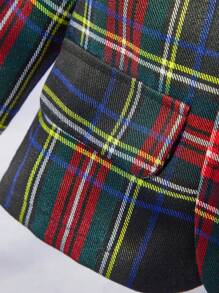 SHEIN 2pcs/Set Vintage British Style Baby Boys Formal Suit Set, Including Long Sleeve Plaid Blazer Jacket And Loose Shorts, Classy Red-Green Tartan Pattern, Suitable For Parties, Weddings, Birthday, Performances, School Events And Other Formal Occasions, For Christmas