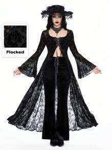 ROMWE Robe évasée avec manches évasées à motif de vigne gothique vintage pour femmes, vêtements d'Halloween - Noir - Voir 1