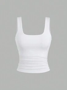 Sweetra Women's Casual Ruched Square Neck Slim Fit Tank Top Graphic Tees Women Tops - Multicolor - View 4