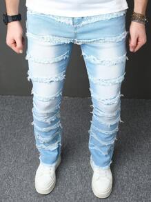 Manfinity Roghcode Men's Casual Denim Jeans With Pockets And Frayed Details - Blue - View 1