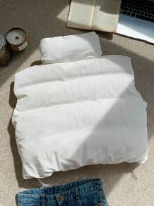 SHEIN EZwear Khaki Woven Sleeveless Ladies' Winter Jacket - Khaki - View 8