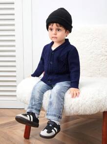 SHEIN Navy Blue V-Neck Cardigans For Baby Boy/Girl,All-Match Loose Fit Cardigans With Button Closure,Suitable For Casual Wear And Outdoor - Navy Blue - View 10