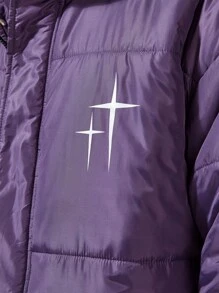 Manfinity Homme 紫色中长款男士冬季长袖连帽宽松休闲户外风衣棉服外套