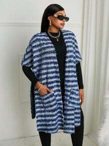 SHEIN SXY Chaqueta vaquera de mangas de murciélago de tweed de talla grande para mujeres, primavera y otoño