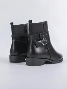 CUCCOO BIZCHIC Women's Fashionable Versatile Short Boots, Black Chunky Heel Ankle Boots, New Autumn Boots With Button Decor, Side Zip, Elastic Panel, Round Toe, Comfortable For And Spring Shoes Spring Break Easter For Christmas