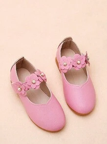 1 Pair Hook And Loop Flower Flat Shoes For Girls
