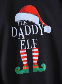 SHEIN Adult Men's Spring/Autumn Printed Pullover Sweatshirt, Family Matching Crew Neck Long Sleeve Tops, Christmas - Black - View 4