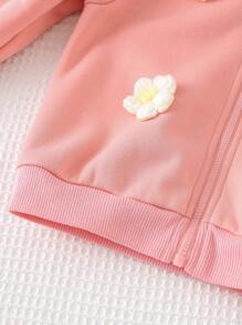 Cozy Pixies Baby Girl Casual Versatile 3D Flower Crew Neck Long Sleeve Cardigan