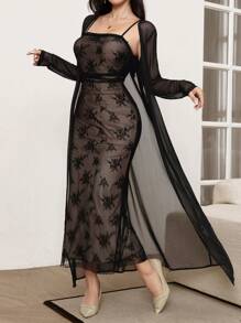 Modelyn 2 件套女士优雅网眼夹克和吊带裙，秋季 2 件套 - 黑色 - 查看 5