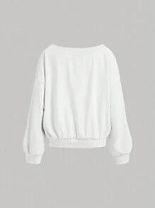 SHEIN MOD Sudadera de cuello redondo de manga larga con bordado de moño blanco, dulce y linda, casual diario, de vuelta a la escuela, cumpleaños